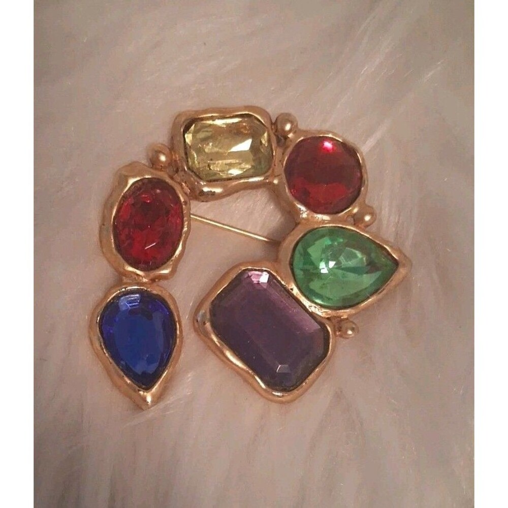 Vintage Multicolor Gemstone Style Statement Brooch